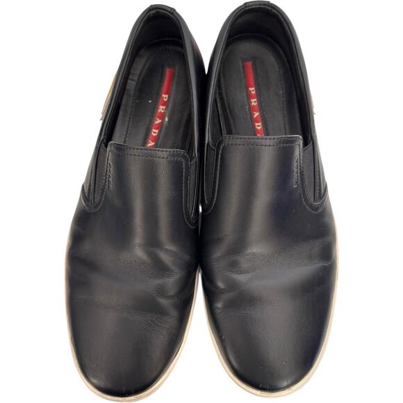 Prada slip on sneakers Linea Rossa Black Leather Yellow Arrow Italy Lady 9 M 7.5 - Picture 13 of 16